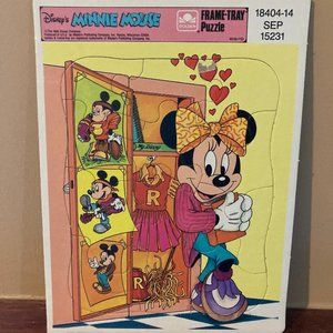Vintage Walt Disney Classic Minnie Mouse Golden Frame Tray Puzzle